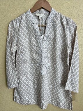 Charter Club Linen Embroidered V-Neck Tunic